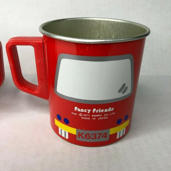 Sanrio Fancy Friends Vtg 2 Tin Cup Bundle Red Bus Chicago 1977 Japan Made Kawaii - Picture 4 of 9